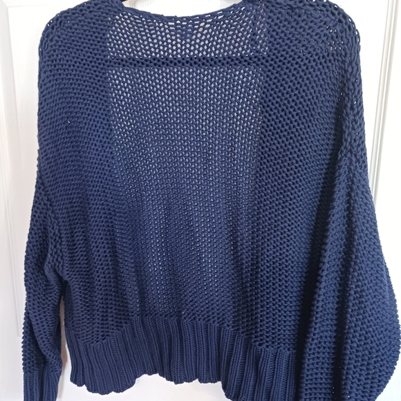 Aerie Blue open weave Cardigan oversized small coastal grandma - Picture 8 of 9